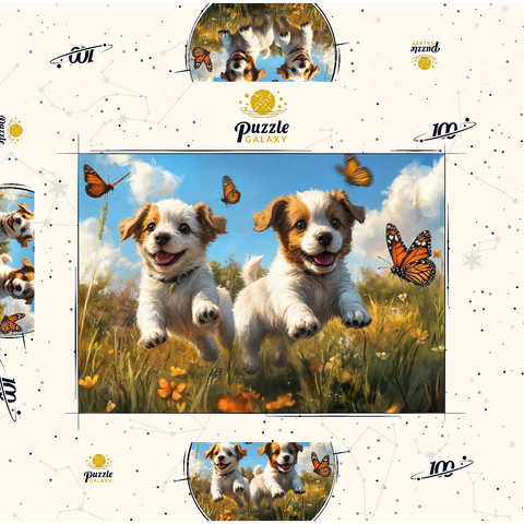 Joyful Puppies Running Through Meadow 100 Puzzle Schachtel 3D Modell