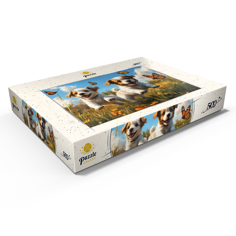 Joyful Puppies Running Through Meadow 500 Puzzle Schachtel Ansicht1