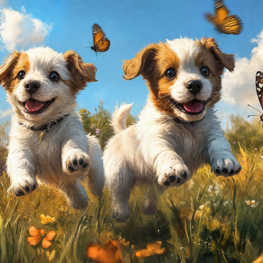 Joyful Puppies Running Through Meadow 500 Puzzle 3D Modell