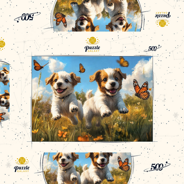Joyful Puppies Running Through Meadow 500 Puzzle Schachtel 3D Modell