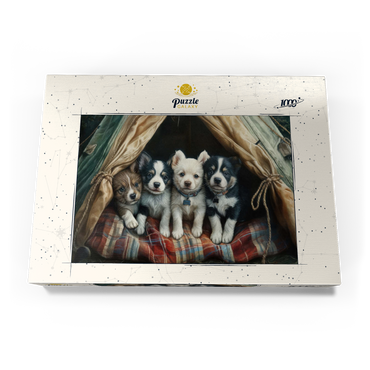 Darstellung des Puzzle Motivs Adorable Puppies Resting Inside a Cozy Tent 1000 Puzzle Schachtel Ansicht3
