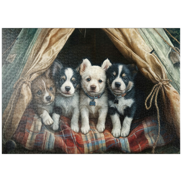 Darstellung des Puzzle Motivs puzzleplate Adorable Puppies Resting Inside a Cozy Tent 1000 Puzzle