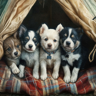 Darstellung des Puzzle Motivs Adorable Puppies Resting Inside a Cozy Tent 1000 Puzzle 3D Modell