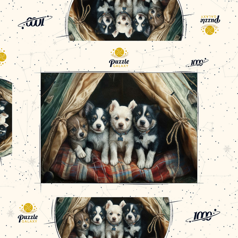 Darstellung des Puzzle Motivs Liebenswerte Welpen ruhen in einem gemütlichen Zelt Adorable Puppies Resting Inside a Cozy Tent 1000 Puzzle Schachtel 3D Modell