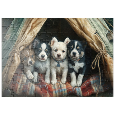 Darstellung des Puzzle Motivs puzzleplate Adorable Puppies Resting Inside a Cozy Tent 100 Puzzle