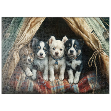 Darstellung des Puzzle Motivs puzzleplate Adorable Puppies Resting Inside a Cozy Tent 500 Puzzle