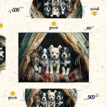 Darstellung des Puzzle Motivs Adorable Puppies Resting Inside a Cozy Tent 500 Puzzle Schachtel 3D Modell