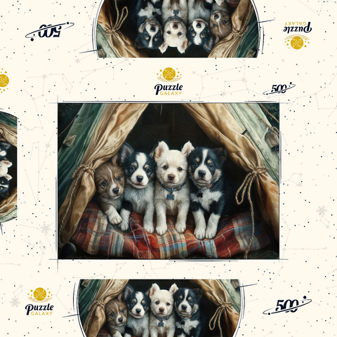 Darstellung des Puzzle Motivs Liebenswerte Welpen ruhen in einem gemütlichen Zelt Adorable Puppies Resting Inside a Cozy Tent 500 Puzzle Schachtel 3D Modell