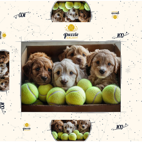 Adorable Puppies in Box with Tennis Balls 100 Puzzle Schachtel 3D Modell
