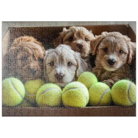puzzleplate Adorable Puppies in Box with Tennis Balls 200 Puzzle