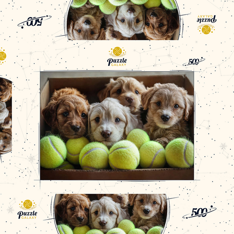 Adorable Puppies in Box with Tennis Balls 500 Puzzle Schachtel 3D Modell