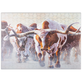 Darstellung des Puzzle Motivs Texas Longhorn Rinder in Bewegung - Puzzleteile: 200