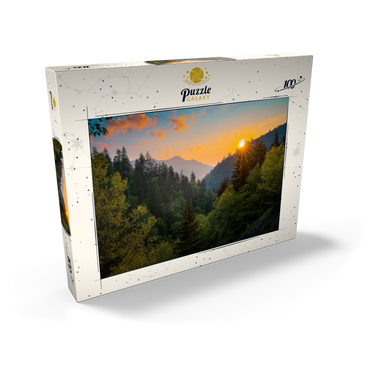 Darstellung des Puzzle Motivs Sunrise Over Forested Mountain Valley 100 Puzzle Schachtel Ansicht2