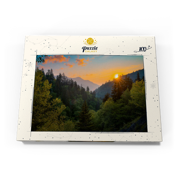 Darstellung des Puzzle Motivs Sunrise Over Forested Mountain Valley 100 Puzzle Schachtel Ansicht3