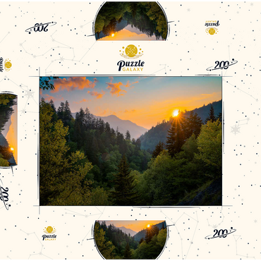 Darstellung des Puzzle Motivs Sunrise Over Forested Mountain Valley 200 Puzzle Schachtel 3D Modell