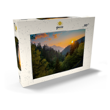 Darstellung des Puzzle Motivs Sunrise Over Forested Mountain Valley 500 Puzzle Schachtel Ansicht2