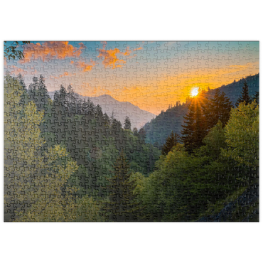 Darstellung des Puzzle Motivs puzzleplate Sunrise Over Forested Mountain Valley 500 Puzzle