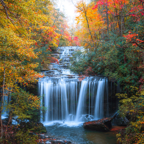 Darstellung des Puzzle Motivs Herbstlicher Wasserfall, umgeben von buntem Laub Autumn Waterfall Surrounded by Vibrant Foliage 1000 Puzzle 3D Modell