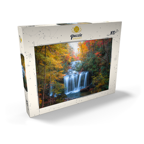 Darstellung des Puzzle Motivs Herbstlicher Wasserfall, umgeben von buntem Laub Autumn Waterfall Surrounded by Vibrant Foliage 100 Puzzle Schachtel Ansicht2
