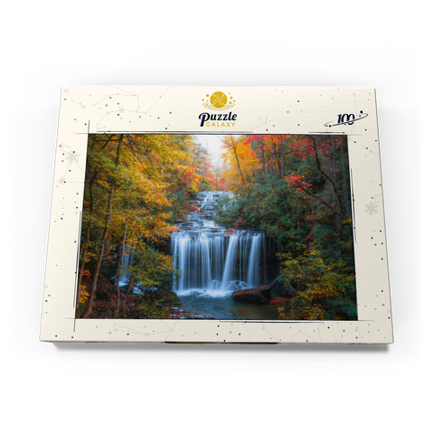 Darstellung des Puzzle Motivs Herbstlicher Wasserfall, umgeben von buntem Laub Autumn Waterfall Surrounded by Vibrant Foliage 100 Puzzle Schachtel Ansicht3