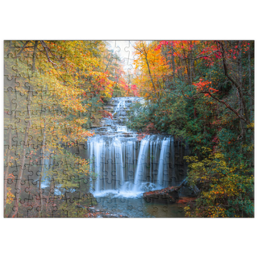 Darstellung des Puzzle Motivs puzzleplate Autumn Waterfall Surrounded by Vibrant Foliage 200 Puzzle