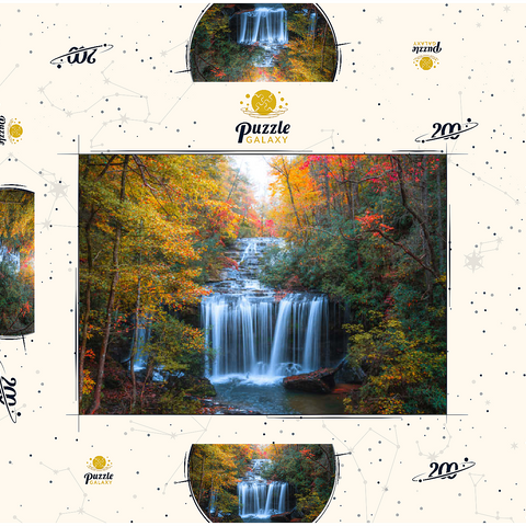 Darstellung des Puzzle Motivs Herbstlicher Wasserfall, umgeben von buntem Laub Autumn Waterfall Surrounded by Vibrant Foliage 200 Puzzle Schachtel 3D Modell