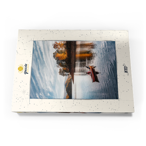 Darstellung des Puzzle Motivs Kanufahren auf einem ruhigen See im Herbst Canoeing on Tranquil Lake in Autumn 1000 Puzzle Schachtel Ansicht3