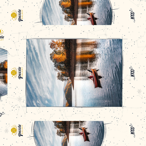 Darstellung des Puzzle Motivs Kanufahren auf einem ruhigen See im Herbst Canoeing on Tranquil Lake in Autumn 1000 Puzzle Schachtel 3D Modell