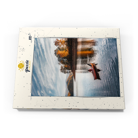 Darstellung des Puzzle Motivs Kanufahren auf einem ruhigen See im Herbst Canoeing on Tranquil Lake in Autumn 100 Puzzle Schachtel Ansicht3
