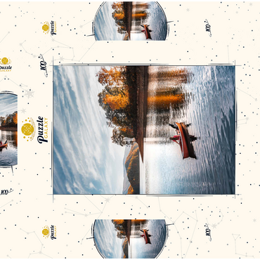Darstellung des Puzzle Motivs Canoeing on Tranquil Lake in Autumn 100 Puzzle Schachtel 3D Modell