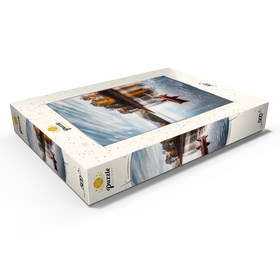 Darstellung des Puzzle Motivs Kanufahren auf einem ruhigen See im Herbst - Puzzleteile: 500