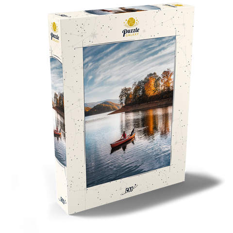 Darstellung des Puzzle Motivs Kanufahren auf einem ruhigen See im Herbst Canoeing on Tranquil Lake in Autumn 500 Puzzle Schachtel Ansicht2