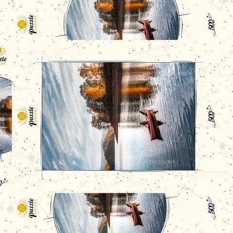 Darstellung des Puzzle Motivs Kanufahren auf einem ruhigen See im Herbst Canoeing on Tranquil Lake in Autumn 500 Puzzle Schachtel 3D Modell