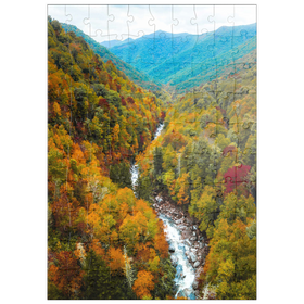 Darstellung des Puzzle Motivs Herbstliches Bergtal mit fließendem Fluss - Puzzleteile: 100