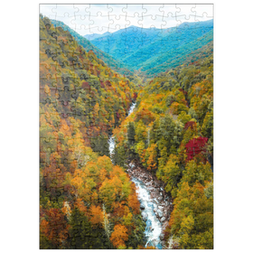 Darstellung des Puzzle Motivs Herbstliches Bergtal mit fließendem Fluss - Puzzleteile: 200