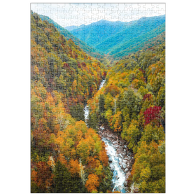 Darstellung des Puzzle Motivs Herbstliches Bergtal mit fließendem Fluss - Puzzleteile: 500
