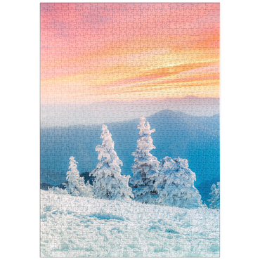 Darstellung des Puzzle Motivs puzzleplate Snow-Covered Trees at Sunset in Winter Mountains 1000 Puzzle