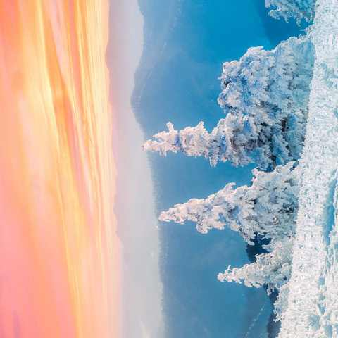 Darstellung des Puzzle Motivs Schneebedeckte Bäume bei Sonnenuntergang im Wintergebirge Snow-Covered Trees at Sunset in Winter Mountains 100 Puzzle 3D Modell