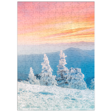 Darstellung des Puzzle Motivs puzzleplate Snow-Covered Trees at Sunset in Winter Mountains 200 Puzzle