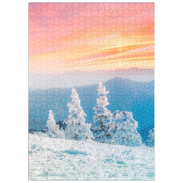 Darstellung des Puzzle Motivs puzzleplate Snow-Covered Trees at Sunset in Winter Mountains 500 Puzzle