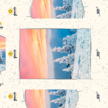 Darstellung des Puzzle Motivs Snow-Covered Trees at Sunset in Winter Mountains 500 Puzzle Schachtel 3D Modell