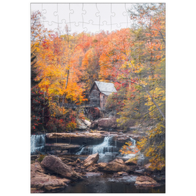 Darstellung des Puzzle Motivs Historische Mühle inmitten leuchtenden Herbstlaubs - Puzzleteile: 100