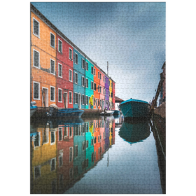 Darstellung des Puzzle-Motivs Bunte Häuser am Kanal von Burano – Puzzleteile: 1000