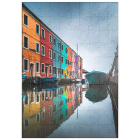 Darstellung des Puzzle Motivs Bunte Häuser am Kanal von Burano - Puzzleteile: 100