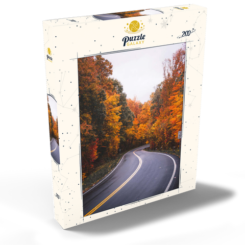 Darstellung des Puzzle Motivs Kurvenreiche Straße durch lebendigen Herbstwald Winding Road Through Vibrant Autumn Forest 200 Puzzle Schachtel Ansicht2