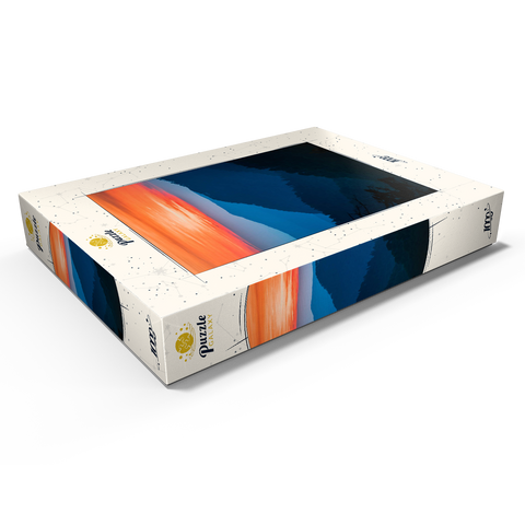 Darstellung des Puzzle Motivs Sonnenuntergang über geschichteten Gebirgsketten Sunset Over Layered Mountain Ranges 1000 Puzzle Schachtel Ansicht1