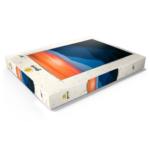 Darstellung des Puzzle Motivs Sonnenuntergang über geschichteten Gebirgsketten Sunset Over Layered Mountain Ranges 100 Puzzle Schachtel Ansicht1