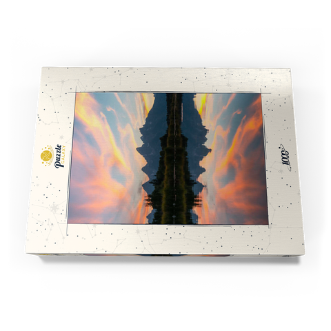 Darstellung des Puzzle Motivs Sonnenuntergang Reflexion über Bergsee Sunset Reflection Over Mountain Lake 1000 Puzzle Schachtel Ansicht3