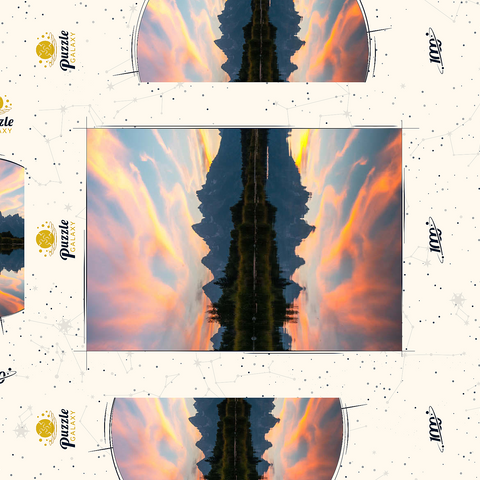 Darstellung des Puzzle Motivs Sonnenuntergang Reflexion über Bergsee Sunset Reflection Over Mountain Lake 1000 Puzzle Schachtel 3D Modell