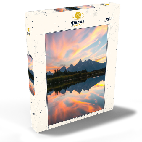 Darstellung des Puzzle Motivs Sonnenuntergang Reflexion über Bergsee Sunset Reflection Over Mountain Lake 100 Puzzle Schachtel Ansicht2